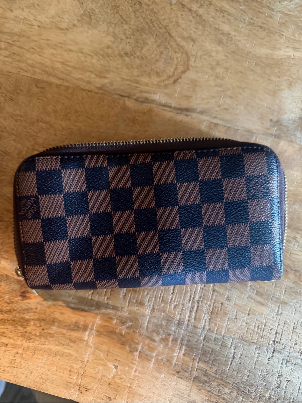 Brown Checkerboard Zip Wallet
